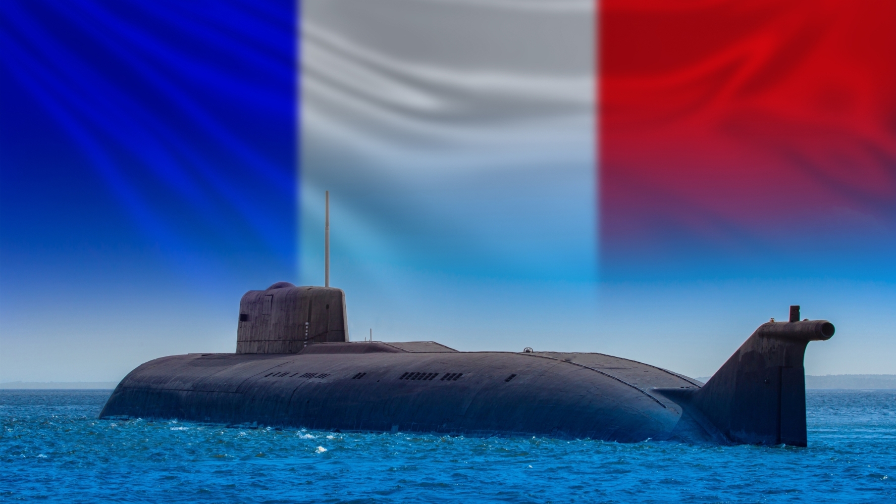 Nuclear submarine on the background of the French flag.
