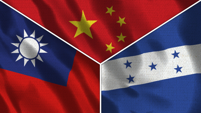 China and Honduras and Taiwan Realistic Three Flags