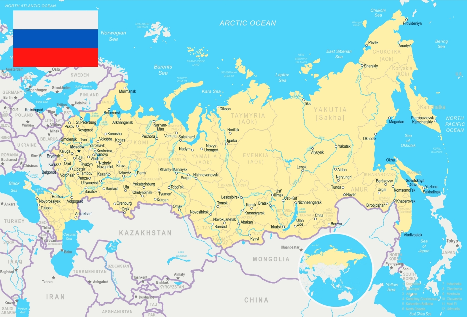 Map of Russia and Neighboring Countries