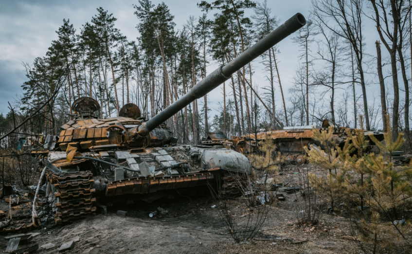 Destroyed tanks and infantry fighting vehicles