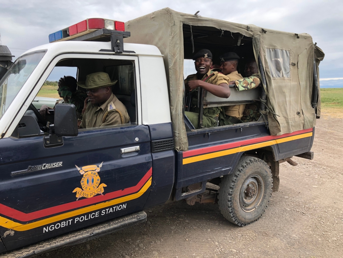 Nanyuki,Laikipia,Kenya 5 January 2020 Ngobit Police truck just inside entrance to the Ol Pejeta Conservancy.